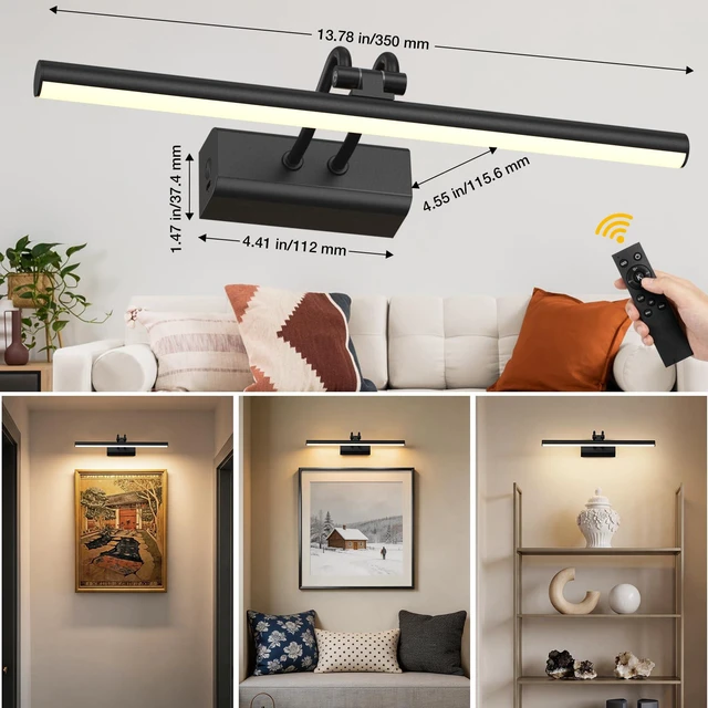 Alt view image 2 of 7 - Battery Operated Wall Light, 13.8'', Set of 2, Black, RF Remote Control 4000mAh Cordless, Wall Light, Magnetic for Easy to Charge,Timers, Display for Gallery Living Room Bedroom