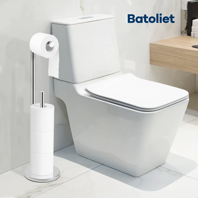 Alt view image 4 of 6 - Toilet Paper Holder Stand, Bathroom Free Standing with Storage, Chrome Rustproof Toilet Paper Roll Holder for 4 Rolls,with Non-Slip Stable Base,Bathroom Organizers and Storage