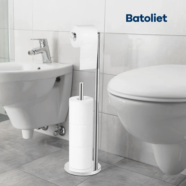 Alt view image 5 of 6 - Toilet Paper Holder Stand, Bathroom Free Standing with Storage, Chrome Rustproof Toilet Paper Roll Holder for 4 Rolls,with Non-Slip Stable Base,Bathroom Organizers and Storage