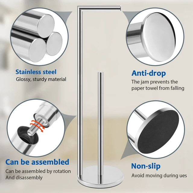 Alt view image 3 of 6 - Toilet Paper Holder Stand, Bathroom Free Standing with Storage, Chrome Rustproof Toilet Paper Roll Holder for 4 Rolls,with Non-Slip Stable Base,Bathroom Organizers and Storage