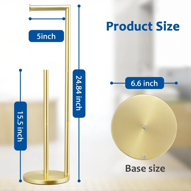 Alt view image 2 of 6 - Toilet Paper Holder Stand, Bathroom Free Standing with Storage, Gold Rustproof Toilet Paper Roll Holder for 4 Rolls,with Non-Slip Stable Base,Bathroom Organizers and Storage