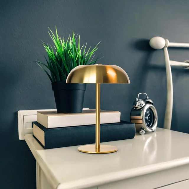 Alt view image 5 of 7 - 2 Pack Cordless Mushroom Table Lamp, Rechargeable, Dimmable 3 Color, Gold Small, 8.46in, Portable, Easy to Assemble, Metal Structure, Rechargeable, Suitable for Bedroom, Café, and Bar Counter