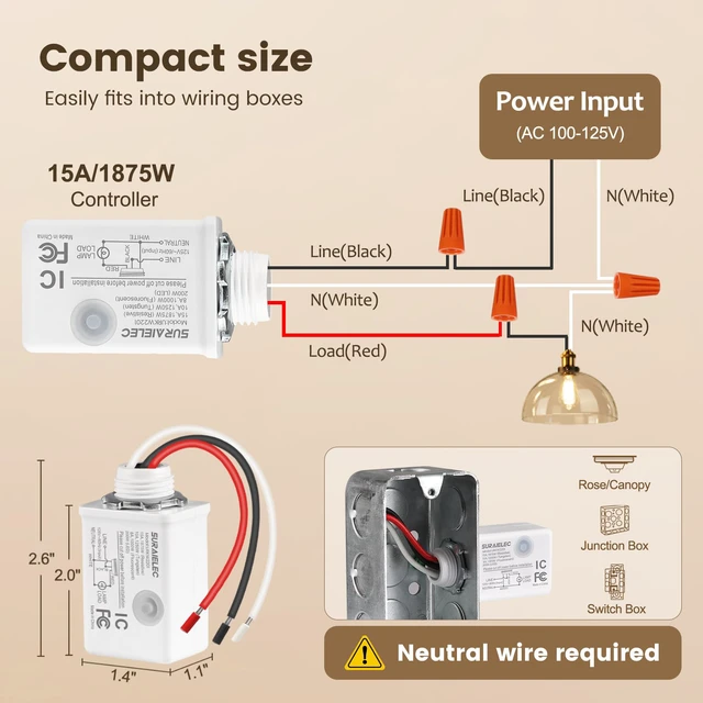 Alt view image 5 of 7 - Wireless Light Switch Kit with Receiver, 15A RF Remote Control No Wiring Required, No Interference, 100 ft Range, Expandable Wall Switch for Lamp, Ceiling Light, Fan & Outdoor Lighting