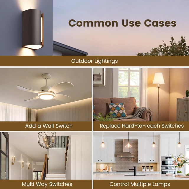 Alt view image 6 of 7 - Wireless Light Switch Kit with Receiver, 15A RF Remote Control No Wiring Required, No Interference, 100 ft Range, Expandable Wall Switch for Lamp, Ceiling Light, Fan & Outdoor Lighting