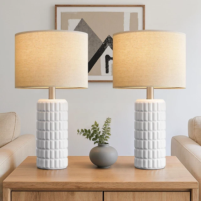 Main image of 23" Ceramic Table Lamps Set of 2, Lamps for Bedroom, Light White Lamp for Living Room, Bedroom, Bedside, Night Stands, End Table, Desk, Farmhouse Home Decor