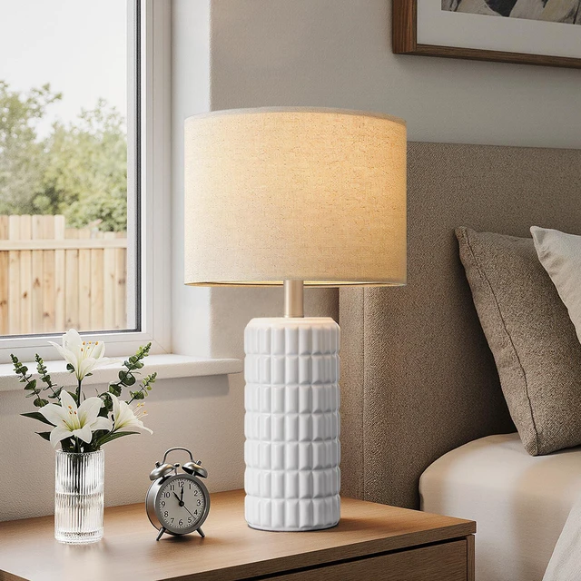Alt view image 2 of 7 - 23" Ceramic Table Lamps Set of 2, Lamps for Bedroom, Light White Lamp for Living Room, Bedroom, Bedside, Night Stands, End Table, Desk, Farmhouse Home Decor