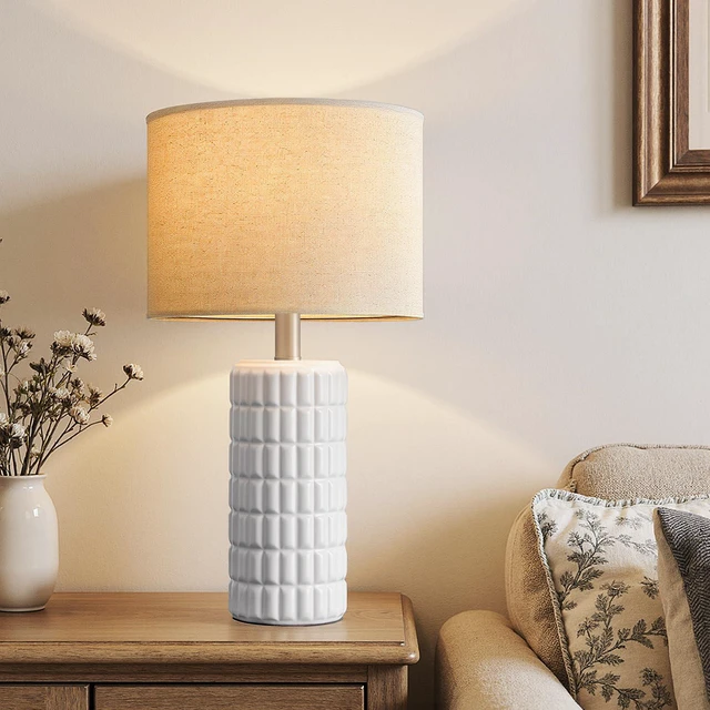 Alt view image 3 of 7 - 23" Ceramic Table Lamps Set of 2, Lamps for Bedroom, Light White Lamp for Living Room, Bedroom, Bedside, Night Stands, End Table, Desk, Farmhouse Home Decor