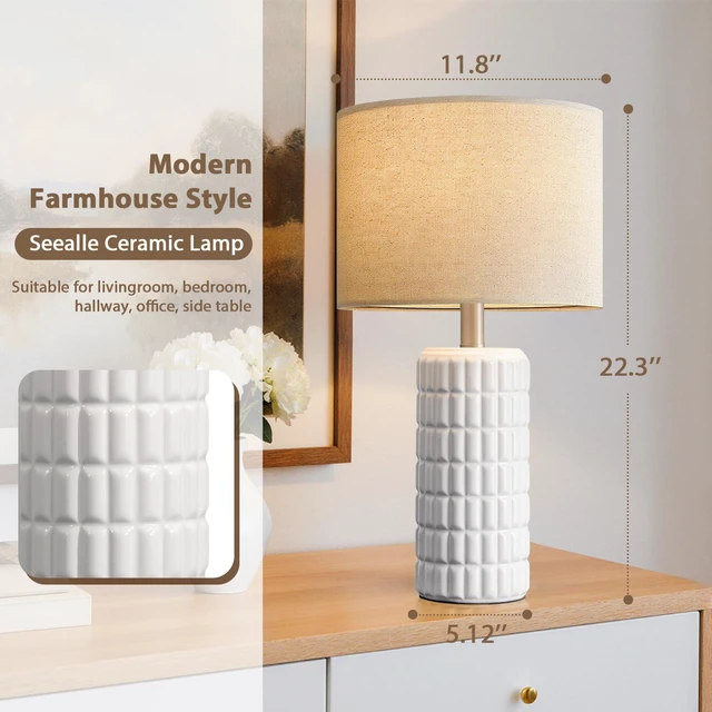Alt view image 6 of 7 - 23" Ceramic Table Lamps Set of 2, Lamps for Bedroom, Light White Lamp for Living Room, Bedroom, Bedside, Night Stands, End Table, Desk, Farmhouse Home Decor