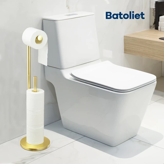 Alt view image 4 of 6 - Toilet Paper Holder Stand, Bathroom Free Standing with Storage, Gold Rustproof Toilet Paper Roll Holder for 4 Rolls,with Non-Slip Stable Base,Bathroom Organizers and Storage