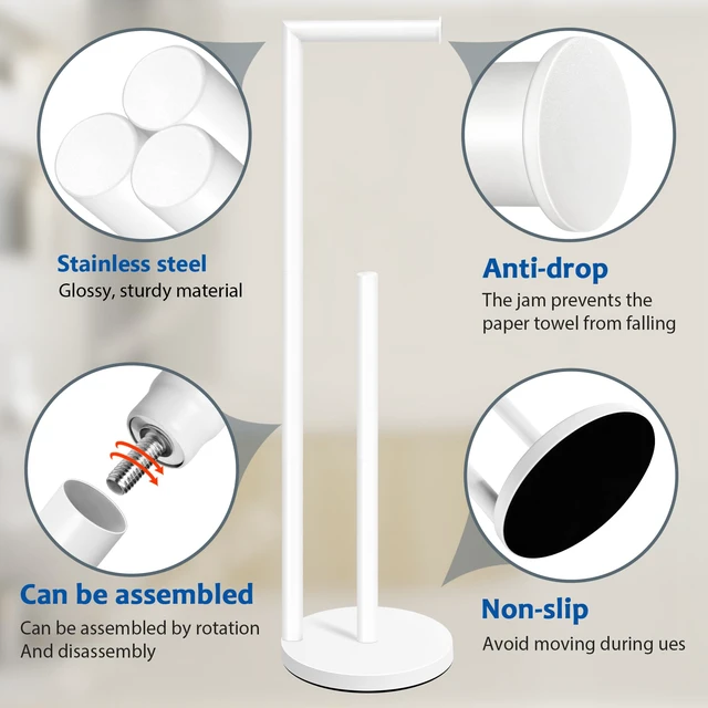 Alt view image 3 of 6 - Toilet Paper Holder Stand, Bathroom Free Standing with Storage, White Rustproof Toilet Paper Roll Holder for 4 Rolls,with Non-Slip Stable Base,Bathroom Organizers and Storage