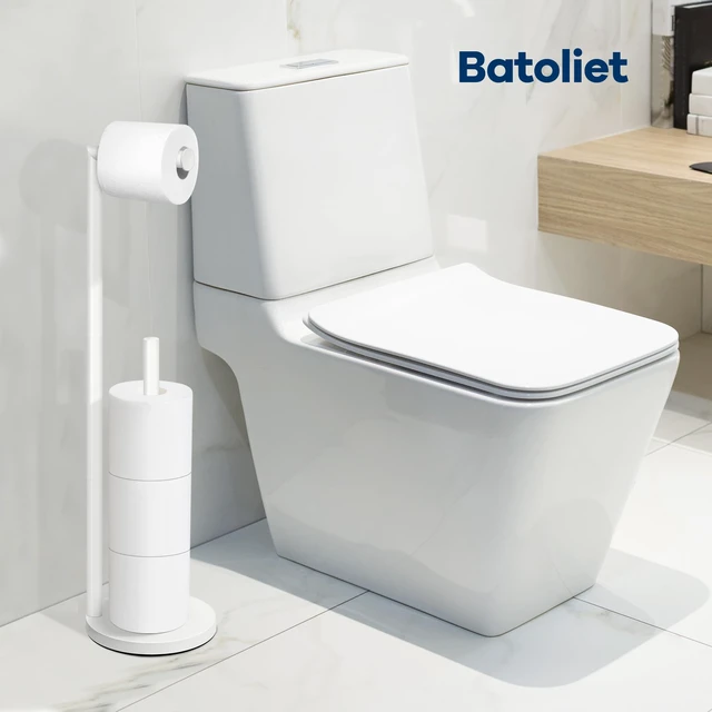 Alt view image 4 of 6 - Toilet Paper Holder Stand, Bathroom Free Standing with Storage, White Rustproof Toilet Paper Roll Holder for 4 Rolls,with Non-Slip Stable Base,Bathroom Organizers and Storage