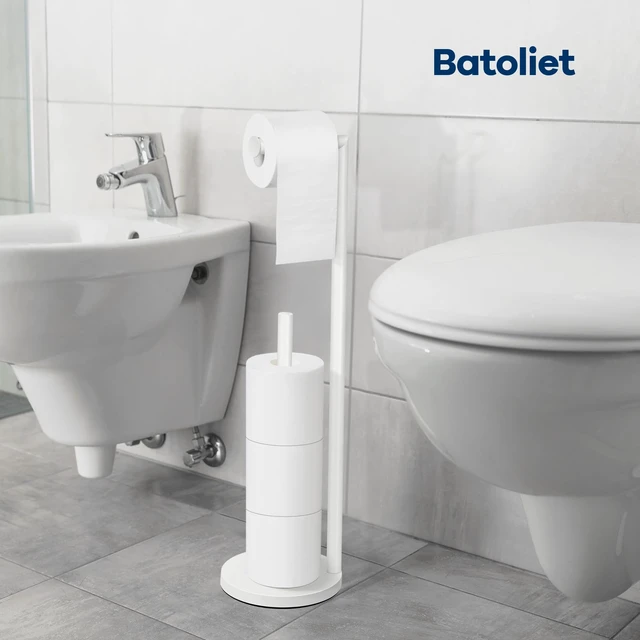 Alt view image 5 of 6 - Toilet Paper Holder Stand, Bathroom Free Standing with Storage, White Rustproof Toilet Paper Roll Holder for 4 Rolls,with Non-Slip Stable Base,Bathroom Organizers and Storage