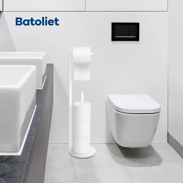Alt view image 6 of 6 - Toilet Paper Holder Stand, Bathroom Free Standing with Storage, White Rustproof Toilet Paper Roll Holder for 4 Rolls,with Non-Slip Stable Base,Bathroom Organizers and Storage
