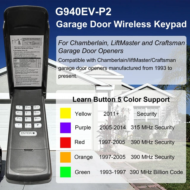 Alt view image 2 of 7 - Universal Garage Door Opener Keypad for Liftmaster Chamberlain Craftsman Wayne Dalton Openers Produced Since 1993 (Black)