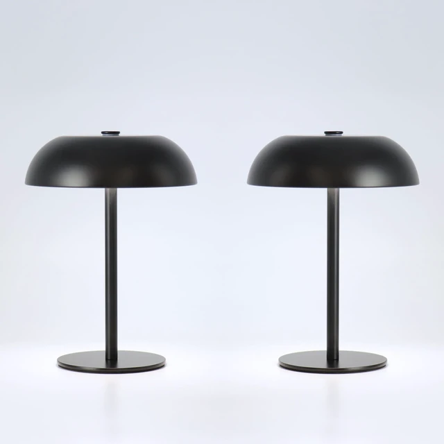 Main image of 2 Pack Cordless Mushroom Table Lamp, Rechargeable, Dimmable 3 Color, Black Small, 8.46in, Portable, Easy to Assemble, Metal Structure, Rechargeable, Suitable for Bedroom, Café, and Bar Counter