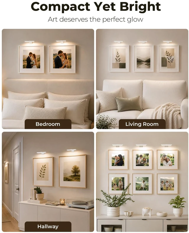 Alt view image 5 of 7 - Picture Light for Wall, Rechargeable 2400mAh Lights Wireless with IR Remote, 3 Color & Dimmable Magnetic 7.87'' LED Lights Display for Painting, Living Room, Gallery, Bedroom Art(White-2P)