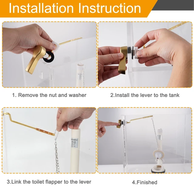 Alt view image 5 of 7 - Universal Metal Side Mount Toilet Handle Kit, Brushed Gold Solid Brass Toilet Flush Tank Lever with Stainless Steel Adjustable Flapper Chains, Side Tank Toilet Handle for Most Toilets