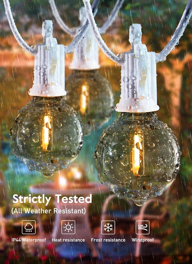Alt view image 5 of 6 - 30 FT Outdoor String Lights - Commercial Globe Patio Lights with 30 G40 LED Shatterproof Bulbs, Waterproof Connectable Hanging Light for Backyard Bistro Porch Cafe Deck