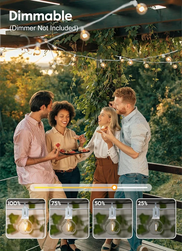 Alt view image 3 of 6 - 30 FT Outdoor String Lights - Commercial Globe Patio Lights with 30 G40 LED Shatterproof Bulbs, Waterproof Connectable Hanging Light for Backyard Bistro Porch Cafe Deck