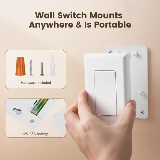 Alt view image 7 of 7 - Wireless Light Switch Kit with Receiver, 15A RF Remote Control No Wiring Required, No Interference, 100 ft Range, Expandable Wall Switch for Lamp, Ceiling Light, Fan & Outdoor Lighting