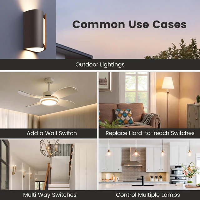 Alt view image 6 of 7 - Wireless Light Switch and Receiver Kit, Black, 15A Remote Control No Wiring Required, No Interference, 100 ft Range, Expandable Wall Switch for Lamp, Ceiling Light, Fan & Outdoor Lighting