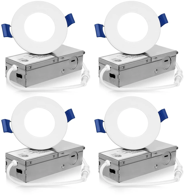 Main image of 4 Pack 3 Inch 5CCT LED Recessed Lighting, Canless Wafer Downlight White, 2700K-5000K Selectable, Ultra-thin Dimmable Ceiling Lights, Metal Housing, 500LM 6W 120V, IC & Damp Rated, ETL & FCC