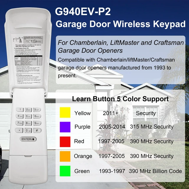 Alt view image 2 of 7 - Universal Garage Door Opener Keypad for Liftmaster Chamberlain Craftsman Wayne Dalton Openers Produced Since 1993 (White)