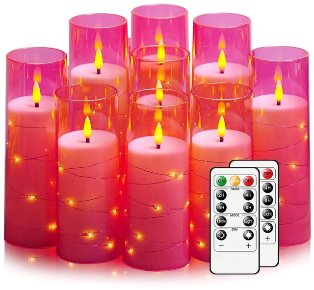 Main image of Flickering Flameless LED Candles,Battery Operated Candles 9 Pcs with Embedded Star String,Acrylic LED Pillar Candles with Remote,Suitable for Home Decoration to Create an Atmosphere (Pink)