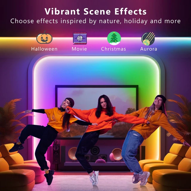 Alt view image 4 of 7 - 100ft Smart IC LED Strip Lights, BGRIC LED Lights for Bedroom, DIY Multiple Colors on One Line, App Control Color Changing Strip Lighting Music Sync Home Decor(1 Roll)