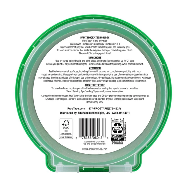 Alt view image 3 of 7 - Multi-Surface Painters Tape with PAINTBLOCK, 1 Inch Wide (0.94 In. x 60 Yds), Medium Adhesion, Green, 1 Roll (Pack of 2) (1358463)