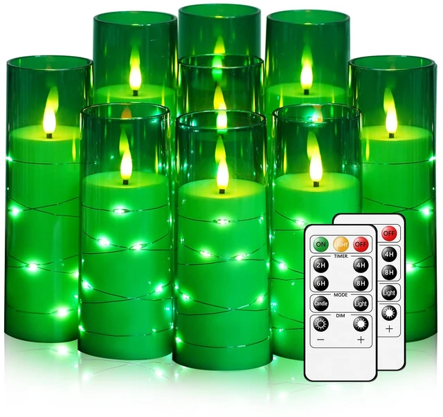 Main image of Flickering Flameless LED Candles,Battery Operated Candles 9 Pcs with Embedded Star String,Acrylic LED Pillar Candles with Remote,Suitable for Home Decoration to Create an Atmosphere (Green)