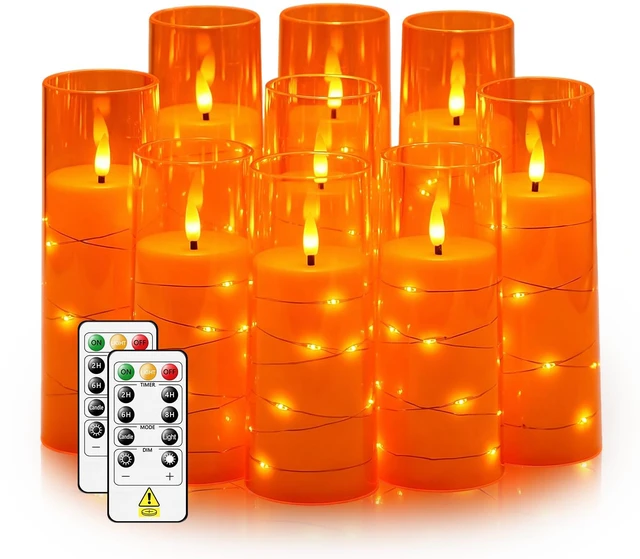 Main image of Flickering Flameless LED Candles,Battery Operated Candles 9 Pcs with Embedded Star String,Acrylic LED Pillar Candles with Remote,Suitable for Home Decoration to Create an Atmosphere (Orange)