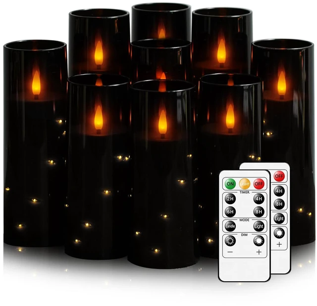 Main image of Flickering Flameless LED Candles, 9 Pcs with Embedded Star String, Acrylic LED Pillar Candles with Remote, Suitable for Home Decoration (Black)