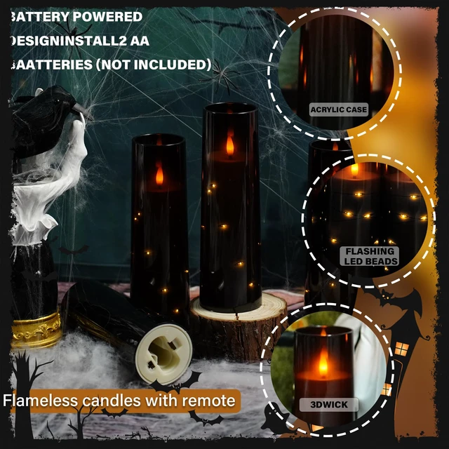 Alt view image 3 of 6 - Flickering Flameless LED Candles, 9 Pcs with Embedded Star String, Acrylic LED Pillar Candles with Remote, Suitable for Home Decoration (Black)