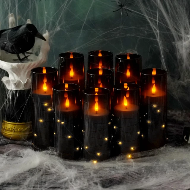 Alt view image 4 of 6 - Flickering Flameless LED Candles, 9 Pcs with Embedded Star String, Acrylic LED Pillar Candles with Remote, Suitable for Home Decoration (Black)