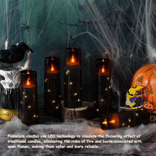 Alt view image 5 of 6 - Flickering Flameless LED Candles, 9 Pcs with Embedded Star String, Acrylic LED Pillar Candles with Remote, Suitable for Home Decoration (Black)