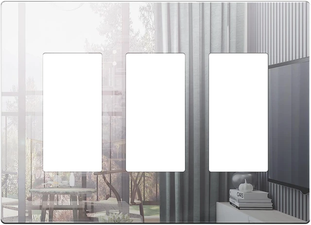 Main image of Triple Decorator Wall Plate, Impact Resistant, Mirror Glass Silver Reflective, Plexiglass, Screwless, Mid-Size, Tough And Heat Resistant, Easy Installation, Modern And Sophisticated