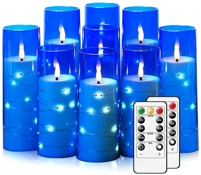 Main image of Flickering Flameless LED Candles,Battery Operated Candles 9 Pcs with Embedded Star String,Acrylic LED Pillar Candles with Remote,Suitable for Home Decoration to Create an Atmosphere (Blue)