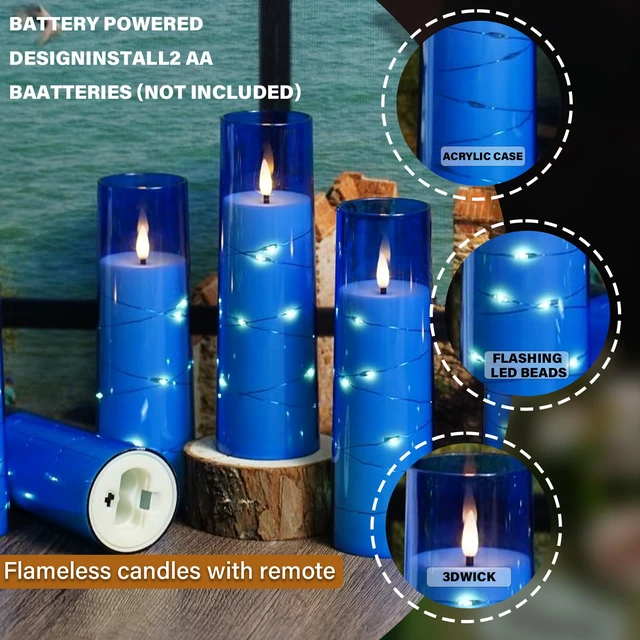 Alt view image 3 of 6 - Flickering Flameless LED Candles,Battery Operated Candles 9 Pcs with Embedded Star String,Acrylic LED Pillar Candles with Remote,Suitable for Home Decoration to Create an Atmosphere (Blue)