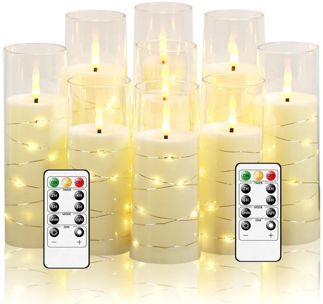 Main image of Flickering Flameless LED Candles,Battery Operated Candles 9 Pcs with Embedded Star String,Acrylic LED Pillar Candles with Remote,Suitable for Home Decoration to Create an Atmosphere (Ivory)