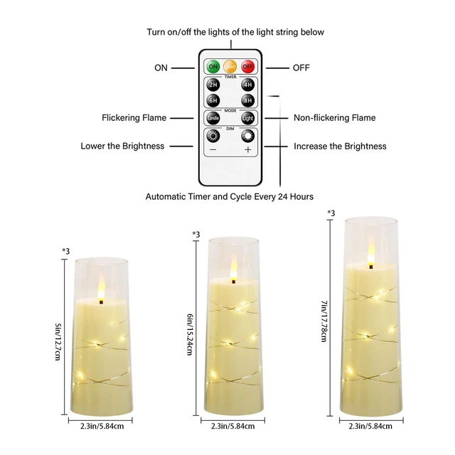 Alt view image 2 of 6 - Flickering Flameless LED Candles,Battery Operated Candles 9 Pcs with Embedded Star String,Acrylic LED Pillar Candles with Remote,Suitable for Home Decoration to Create an Atmosphere (Ivory)
