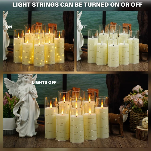 Alt view image 4 of 6 - Flickering Flameless LED Candles,Battery Operated Candles 9 Pcs with Embedded Star String,Acrylic LED Pillar Candles with Remote,Suitable for Home Decoration to Create an Atmosphere (Ivory)