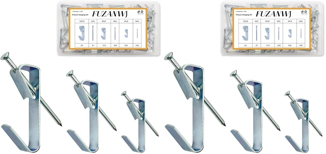 Main image of 117Pcs Picture Hangers, 3 Size Picture Hooks Including 30/50/100lbs, Picture Hanging Kit, Professional Plaster Picture Hanging Kit for Wooden Wall or Drywall(50 Hangers+ 67 Nails) (Pack of 2)