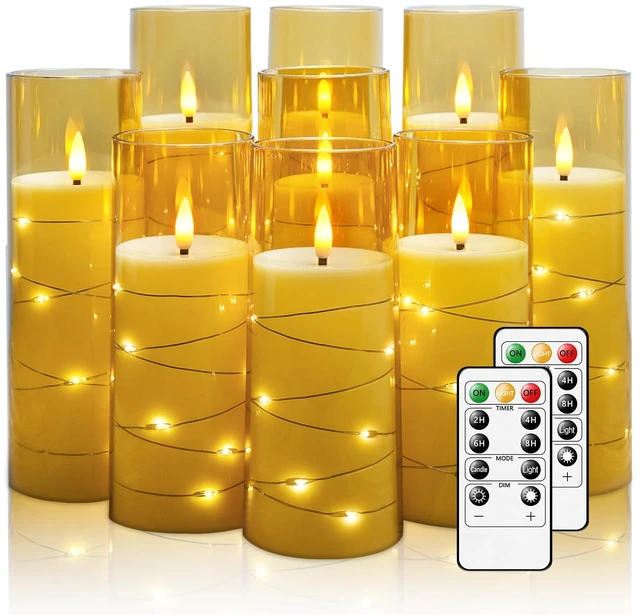 Main image of Flickering Flameless LED Candles,Battery Operated Candles 9 Pcs with Embedded Star String,Acrylic LED Pillar Candles with Remote,Suitable for Home Decoration to Create an AtmosphereGold