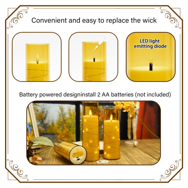 Alt view image 2 of 6 - Flickering Flameless LED Candles,Battery Operated Candles 9 Pcs with Embedded Star String,Acrylic LED Pillar Candles with Remote,Suitable for Home Decoration to Create an AtmosphereGold