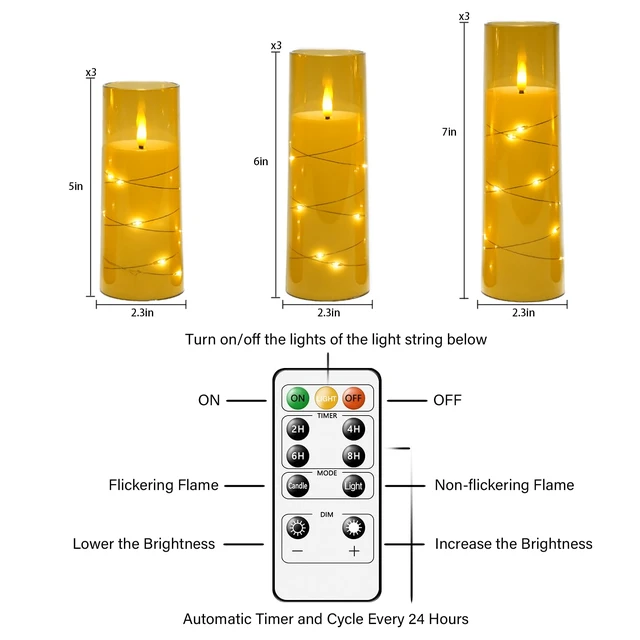 Alt view image 5 of 6 - Flickering Flameless LED Candles,Battery Operated Candles 9 Pcs with Embedded Star String,Acrylic LED Pillar Candles with Remote,Suitable for Home Decoration to Create an AtmosphereGold
