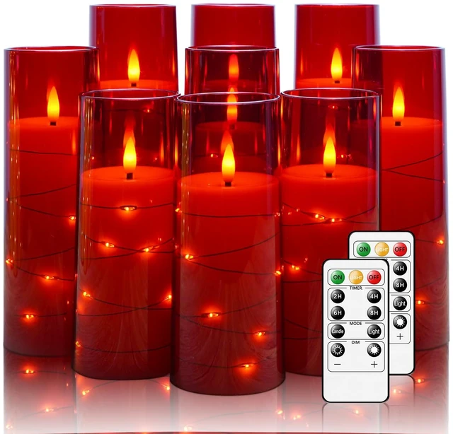 Main image of Flickering Flameless LED Candles,Battery Operated Candles 9 Pcs with Embedded Star String,Acrylic LED Pillar Candles with Remote,Suitable for Home Decoration to Create an AtmosphereRed