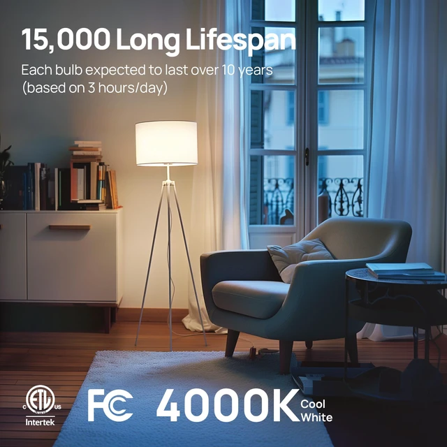 Alt view image 6 of 7 - A19 LED Light Bulbs, 60W Equivalent Dimmable Light Bulbs, 4000K Cool White, 9W 840 Lumens LED Bulbs, E26 Standard Base 120V, Lighting for Bedroom Living Room Home Office, 6 Packs
