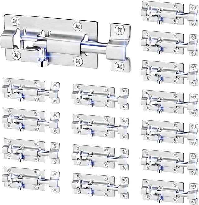 Main image of 16 Pack Barrel Bolt Latch, 3 Inch Stainless Steel Slide Latch Lock Brushed Finish, Sliding Bolt Lock Latches, Thickened Stainless Steel, Sliding Locks for Door, 96PCS Screws, Easy Installation