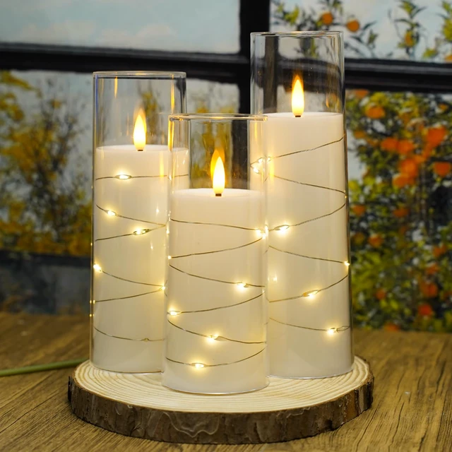 Alt view image 3 of 6 - Flickering Flameless LED Candles, 9 Pcs with Embedded Star String, Acrylic LED Pillar Candles with Remote, Suitable for Home Decoration (White)